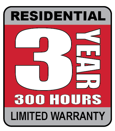 Residential three year, 300 hours, limited warranty badge.