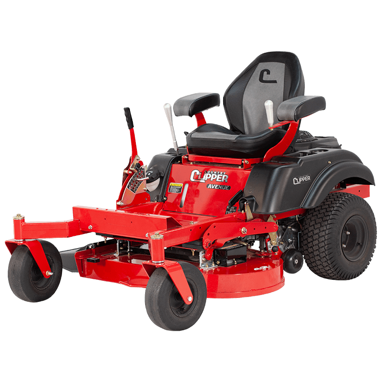 Country Clipper Avenue residential grade zero-turn mower with joystick steering.