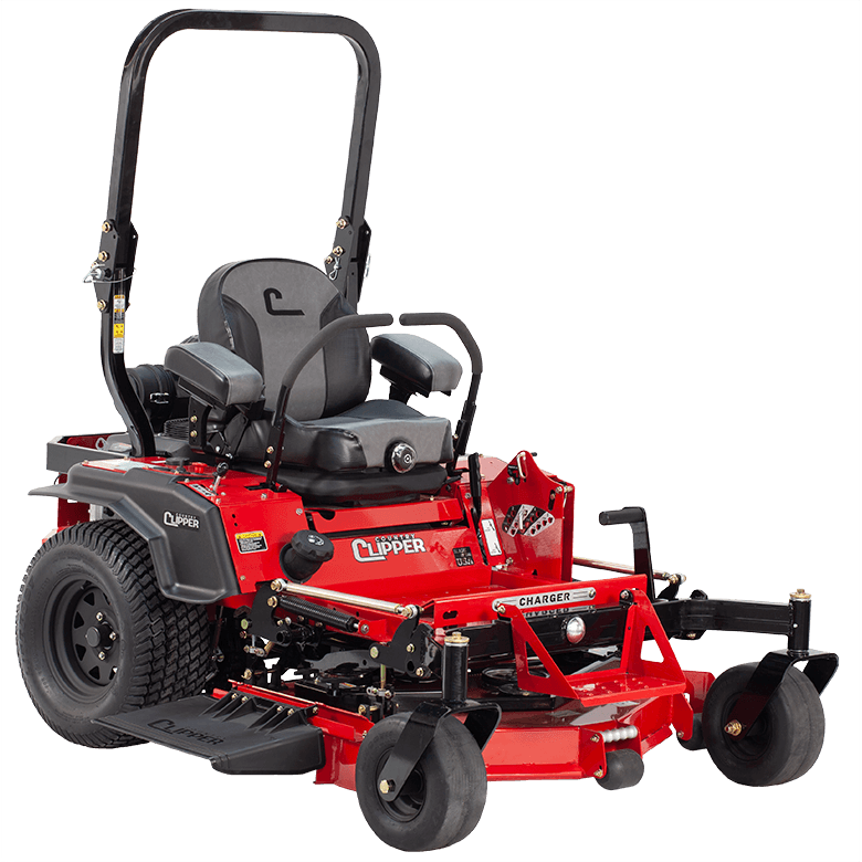 Country Clipper Charger commercial grade zero-turn mower with twin lever steering.